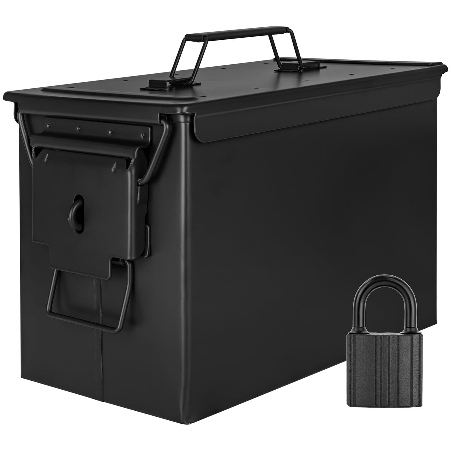 Trucky Munitionsbox mit Schloss 33x19x23 cm Ammo Box Metallkiste Metallbox Munitionskiste Aufbewahrungsbox mit Deckel Army Schwarz Metall