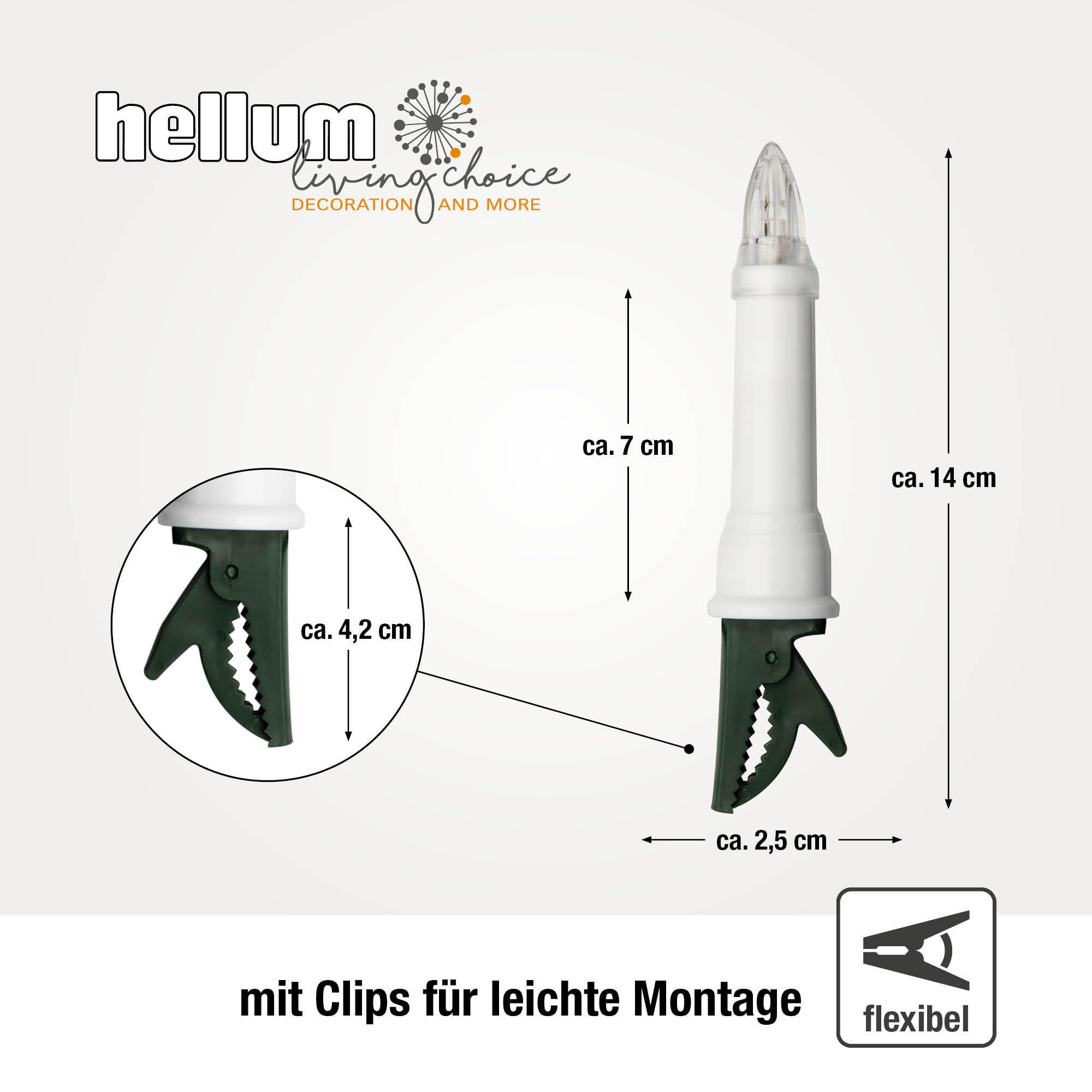 hellum Lichterkette Weihnachtsbaum außen mit Stecker und Clip, 45 LED Baumkerzen, beleuchtet 19,8 m Zuleitung 5m, Tannenbaum Lichterkette Schaft weiß Kabel schwarz <59 lm Christbaumbeleuchtung 640410