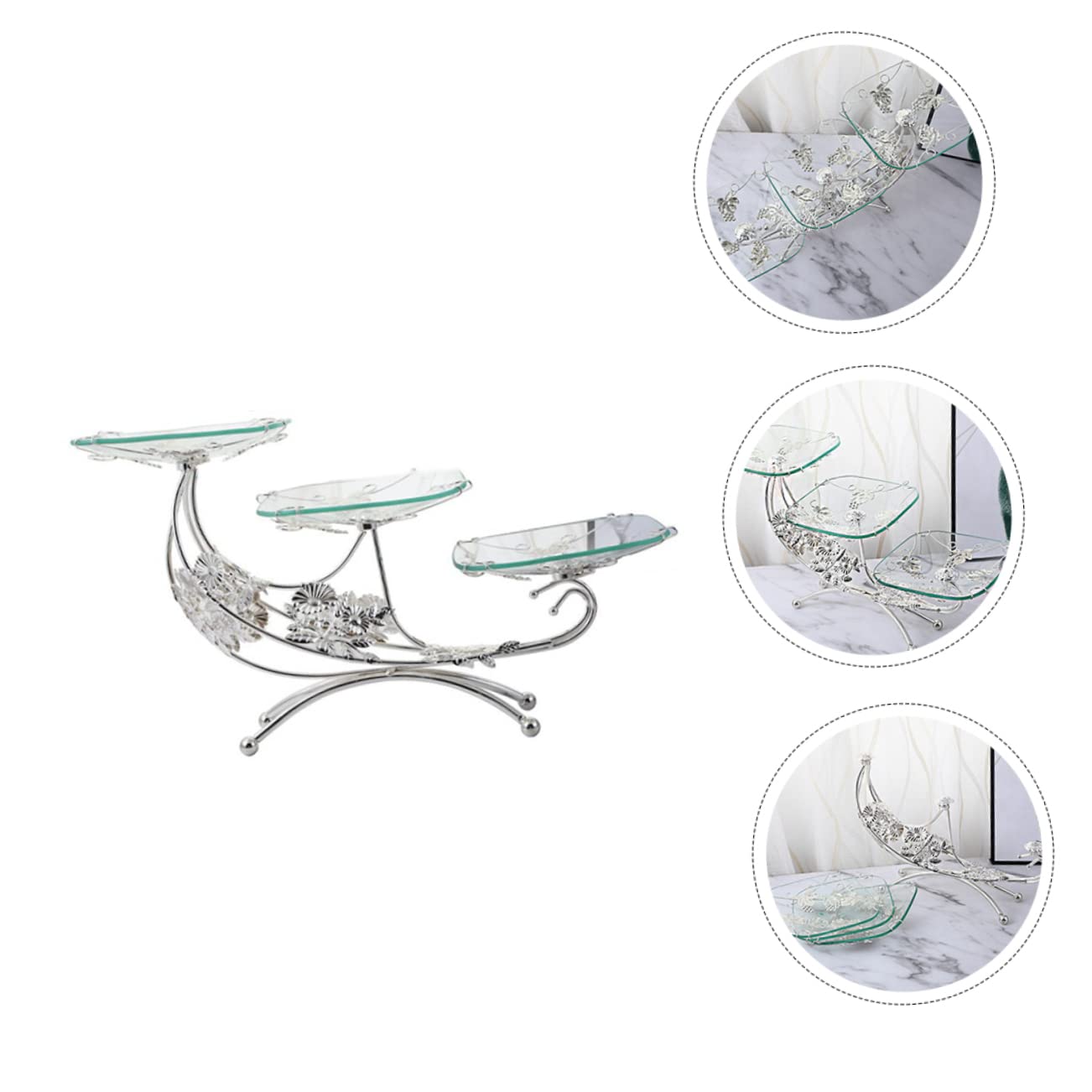 Yardenfun 1pc Glass Fruit Bowl Dried Fruit Tray Party Supply Candy Tray Food Serving Tray Dessert Display Plate Wedding Cake Tray Party Afternoon Tea Tray Multi-layer Food Container