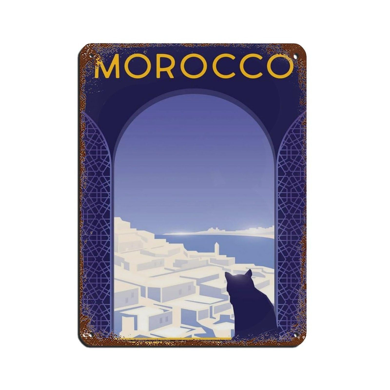 Morocco Travel Poster, Morocco Poster Retro Poster Metal Tin Sign Chic Art Retro Iron Painting Bar People Cave Cafe Family Garage Poster Wall Decoration 12x16inch(30x40cm)