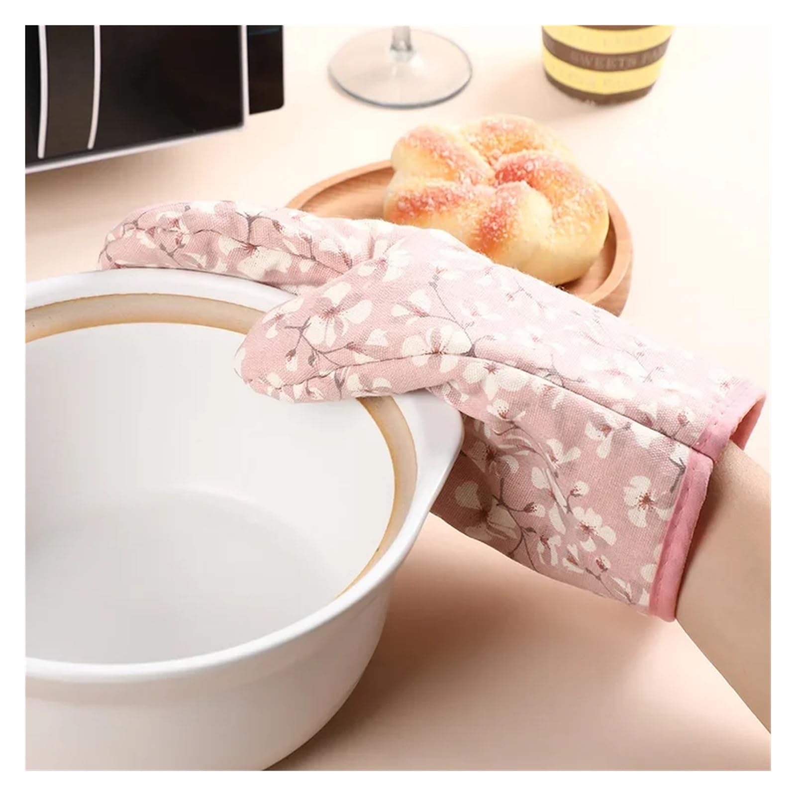 MRKU Gants de Cuisine, maniques, Gants de Four, isolants pour Micro-Ondes, résistants aux Hautes températures, en Coton, Anti-brûlures (Ensemble)