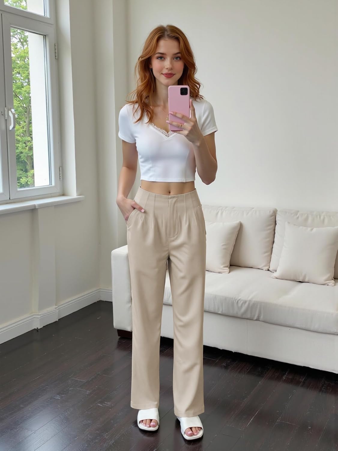 Women's Elastic Waist Wide Leg Lounge Pants - High Waisted Casual Long Pants with Pocket | Soft Palazzo Trousers - Image 2