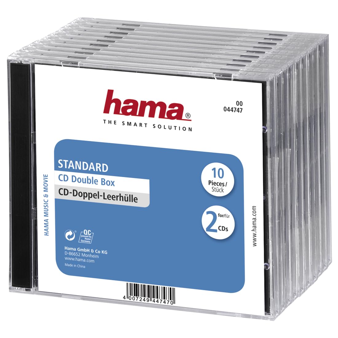Hama | Dual CD/DVD Jewel Double Case | 10 Pack | Black