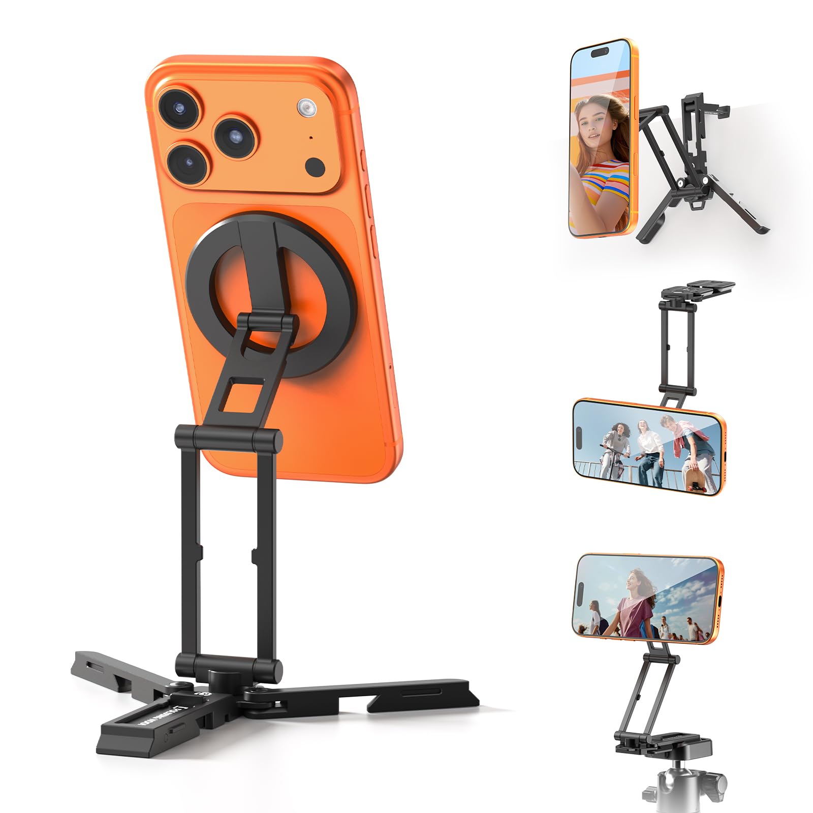 ULANZI SK29 Mini Magnetisches Handy Stativ, Aluminium Tripod Smartphone für MagSafe, Verstecktem Haken, 360° Drehbar, Faltbarer Selfie Stick Handyhalterung Stativ für iPhone 17/16/15/14/13/12 | Aluminium-Handy-Ständer mit 0,6 cm Arca-UK-Basis, verstellbar