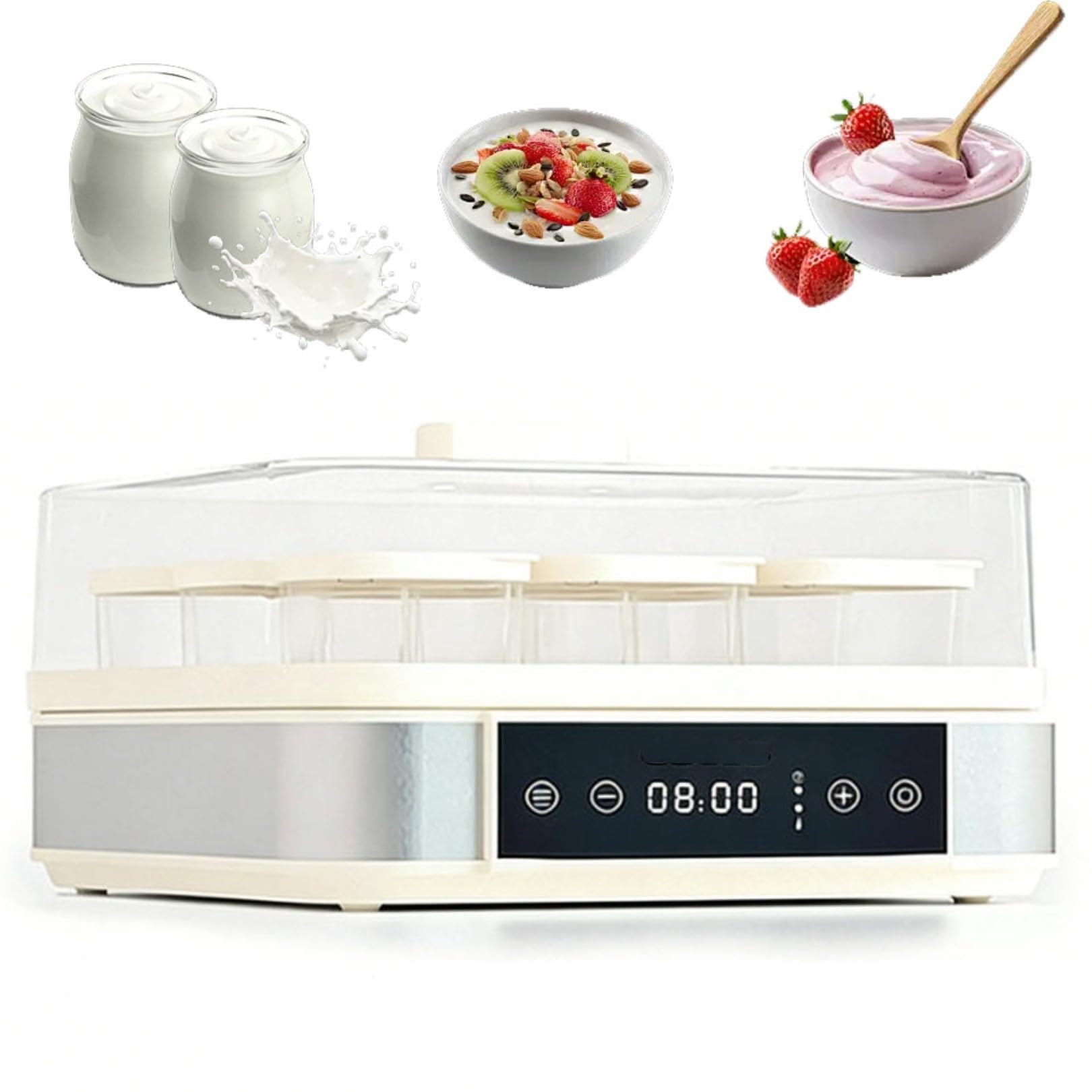 Máquina automática de yogur eléctrica multifunción con 9 tarros, acero inoxidable, control de temperatura, hecha para yogur orgánico en el hogar