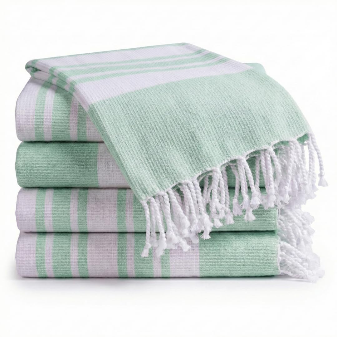 DineNest Turkish Beach Towels Set of 4 - Oversized Cotton Beach Towels 40X70 inch - Sand Free Quick Dry Beach Blanket for Adults - Extra Large Towels