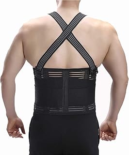 Lumbar Back Support Belt for Posture Corrector with Detachable & Adjustable Suspenders Pain Belt Back Corset for Men Heavy Lift Work Back Support Brace Shoulder Strap Unisex (XXL)