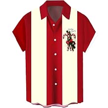 Mens Funny Christmas Shirts Short Sleeve Button Up Vacation Bowling Shirt S-6XL