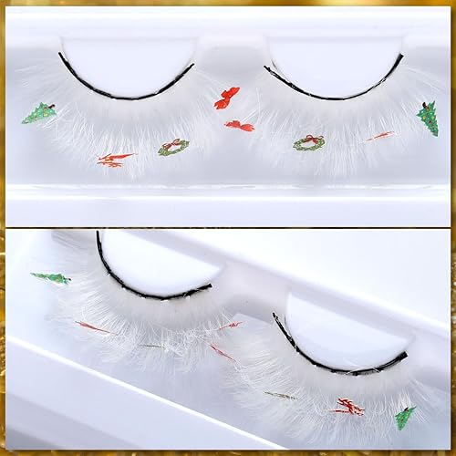 Miniatura 6 de Uranian Pestañas postizas de visón sintético de colores, con rizo D, tira rusa roja, pestañas postizas dramáticas de Navidad para mujeres y niñas
