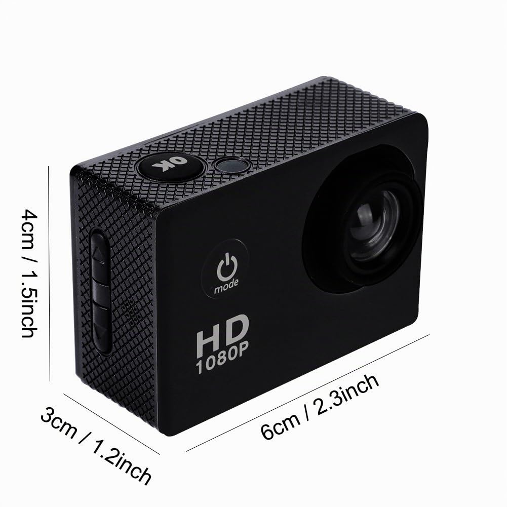 4K Action Camera,12MP 1080p Full HD impermeabile 30M, obiettivo grandangolare 140,batterie ricaricabili 900mAh, fotocamera subacquea con schermo LCD da 2.0"e kit di accessori di montaggio(Nero)