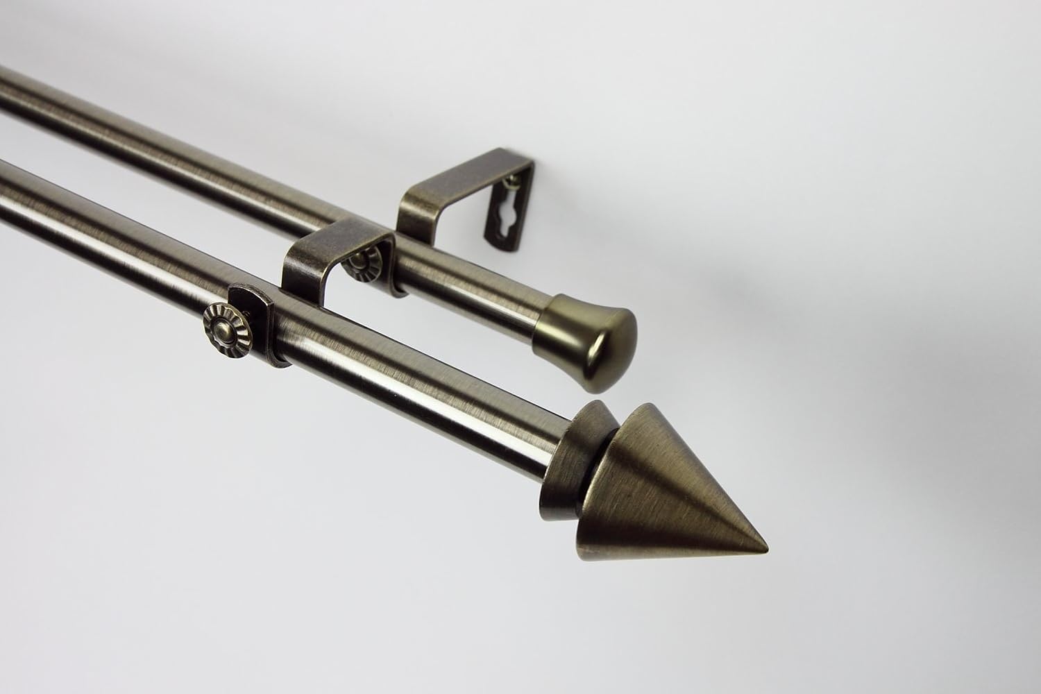 Modern Cone Double Curtain Rod in Antique Brass Size: 66" - 120"
