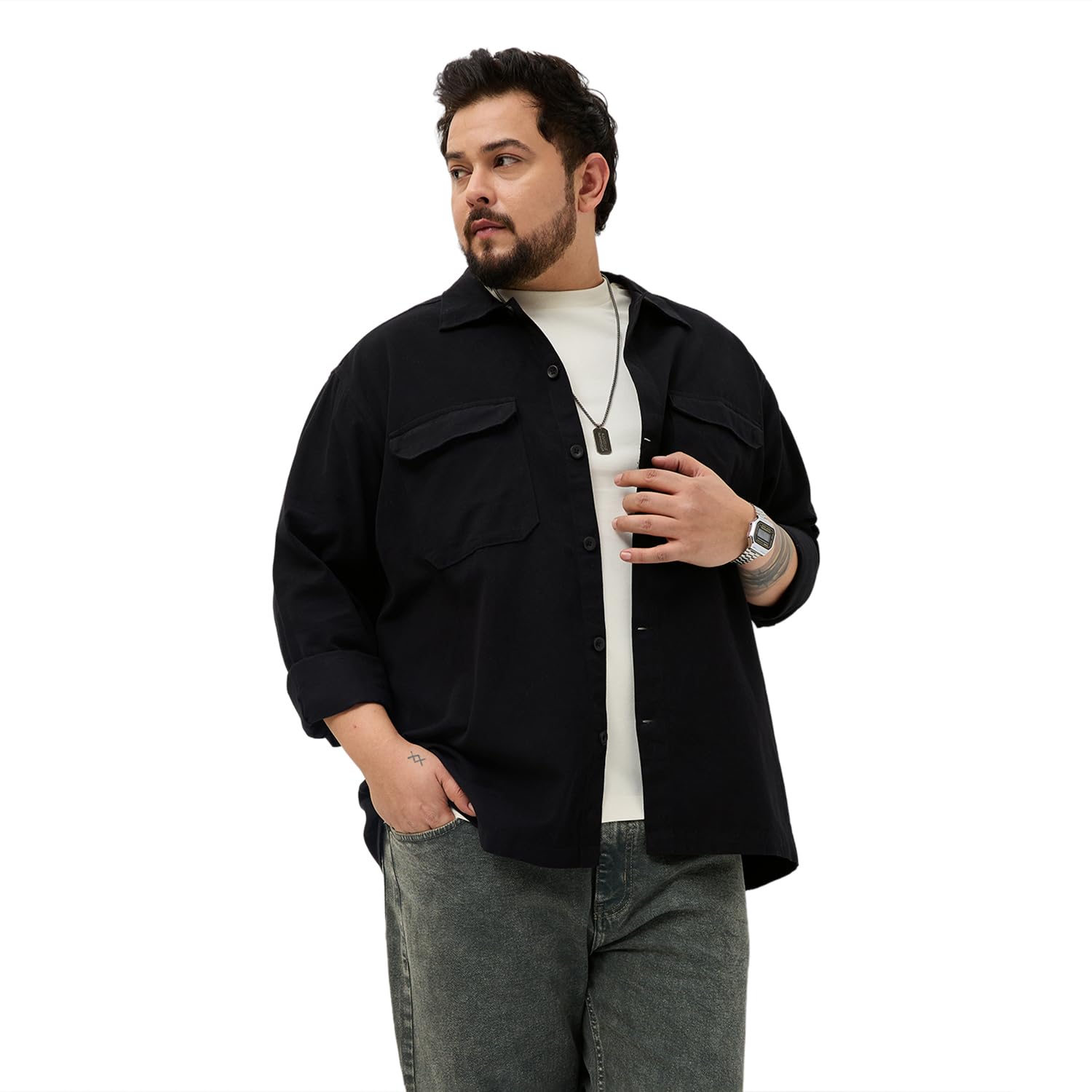 urbano plus Men's Cotton Full Sleeve Relaxed Fit Shacket with Utility Pockets-picture-29