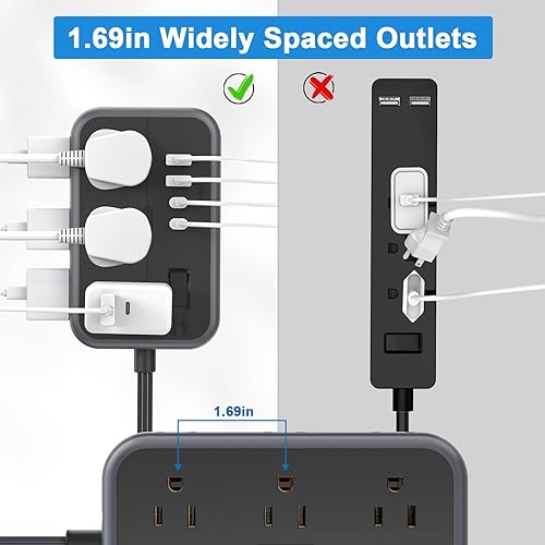Miniatura 7 de NTONPOWER - Cable de extensión largo 10 en 1 de 25 pies con 4 puertos USB (incluye 2 USB C) cable de extensión con múltiples tomas de corriente