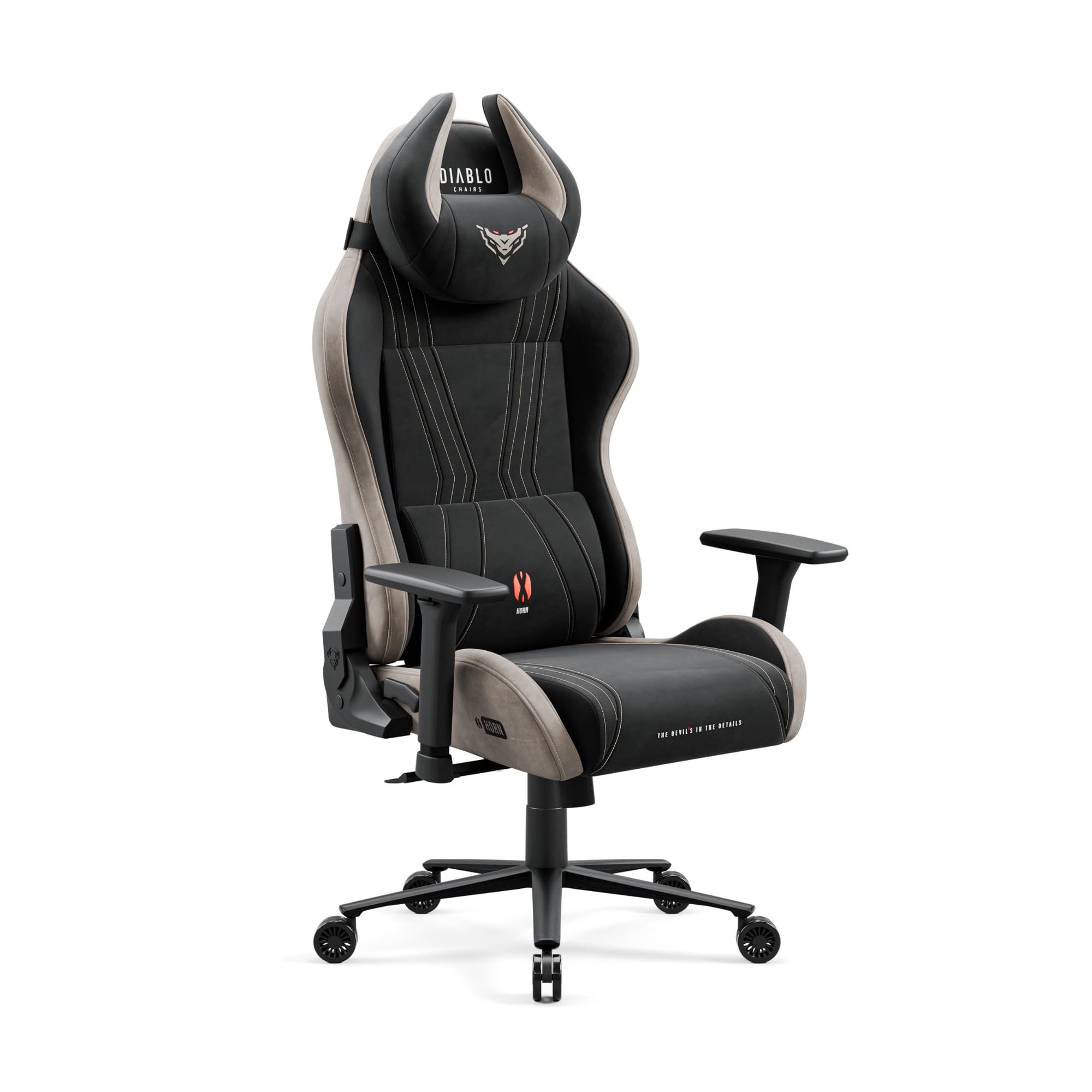Diablo Gaming Chair, Ergonomic Fabric, X-Horn 0 - Gaming Chair 150 kg, Adjustable 3D Armrests, Headrest and Lumbar Support - Office Chair, Desk Chair - Regular (L) - Beige-Black - Normal (L) - Beige-black