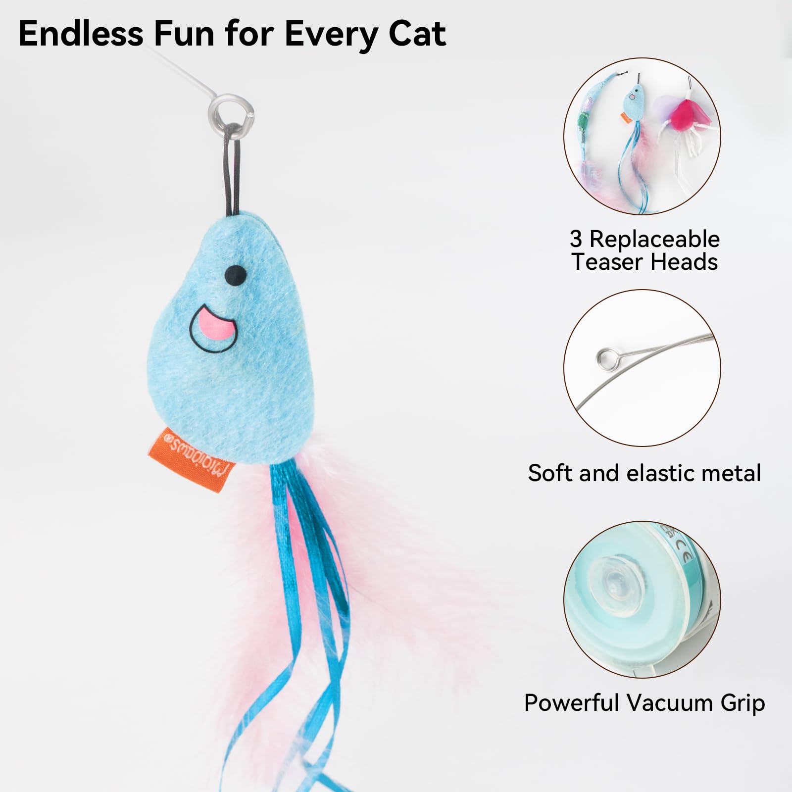 Migipaws Juguete Interactivo para Gatos Potente Ventosa, Cable Flexible de 70 cm y diseño Flexible DIY, Recargable