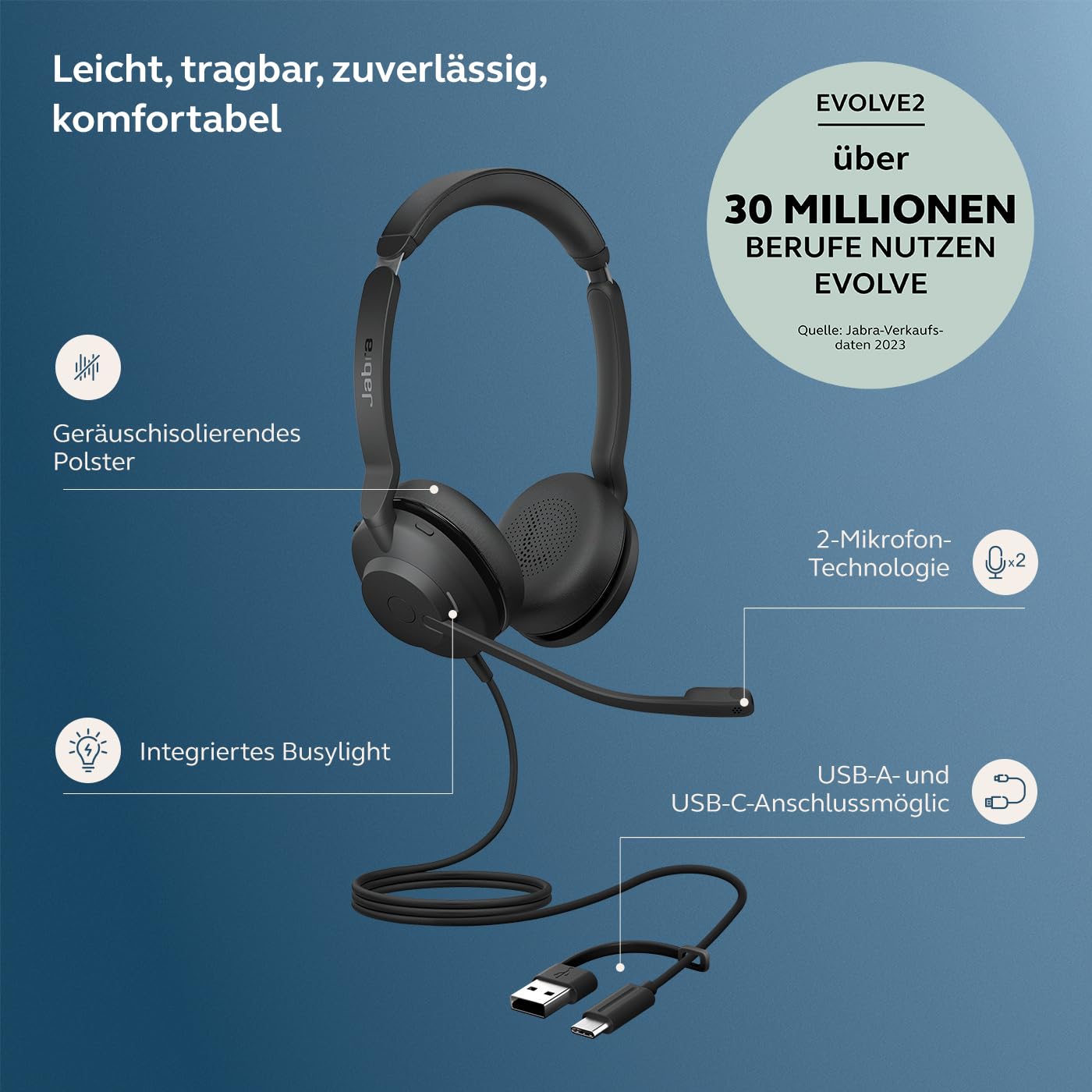 Jabra Evolve2 30 SE Telefon On Ear Headset kabelgebunden Stereo Schwarz Mikrofon-Rauschunterdrückung, Noise Cancelling