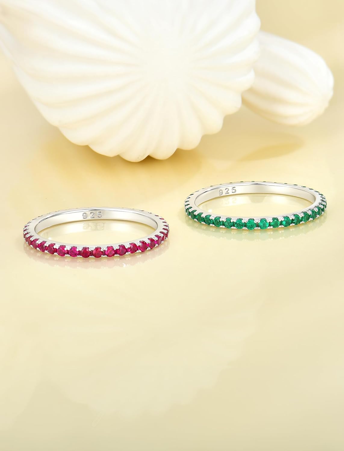 YL Stackable Ring 925 Sterling Silver Wedding Eternity Bands Birthstone Stacking Rings for Women - Image 6