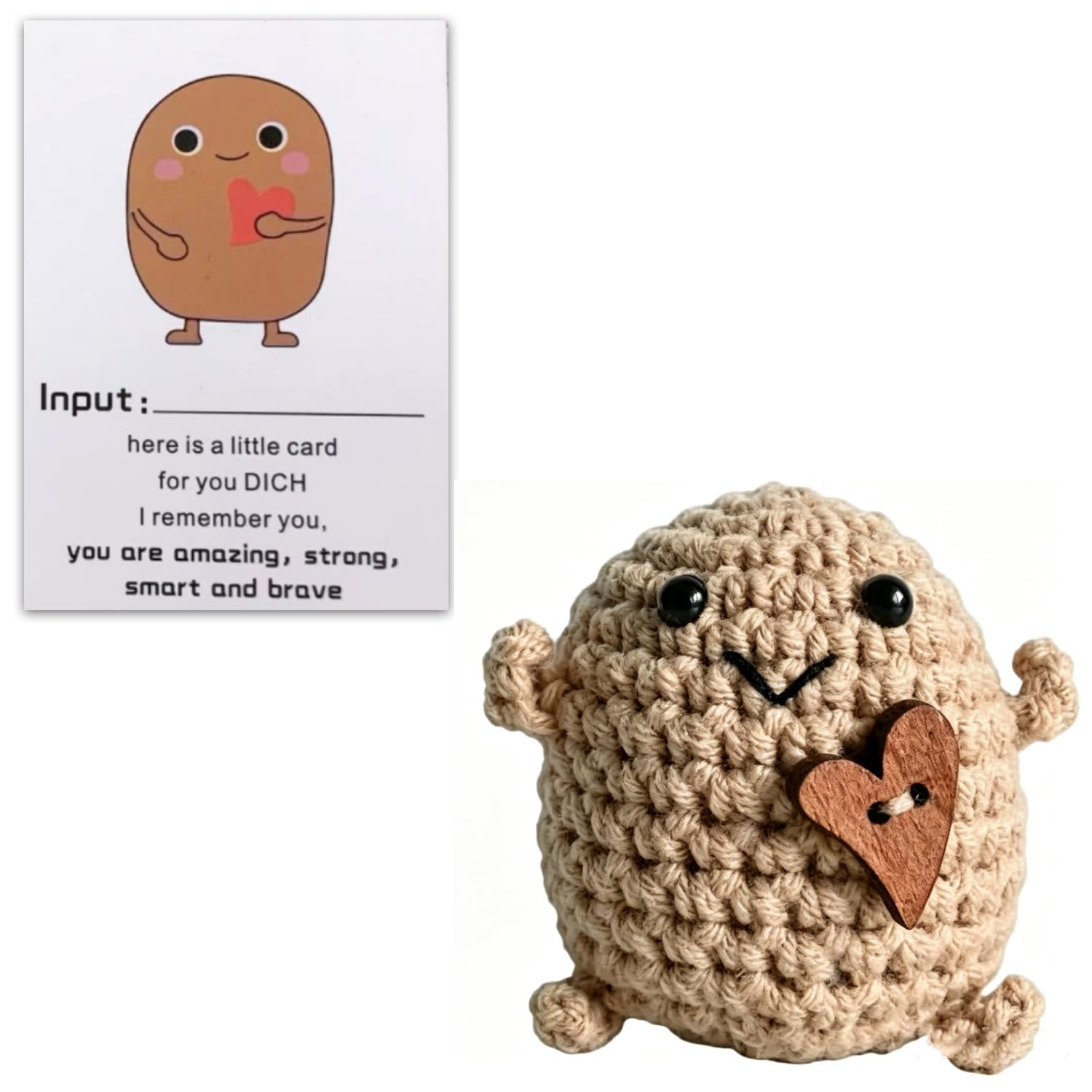 KTJEGE Positive Potato Pocket Hug Gifts,Cute Mini Plush Toy Knitted Doll for Anxiety Relief Worry Doll Funny Emotional Support Potatoes with Affirmation Card, for Thank You Gift Women Men