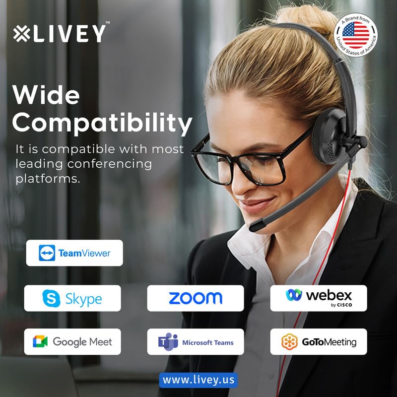 Image of LIVEY SAVVY LT-410DJU 2-in-1 3.5mm Dual Option USB Over Ear Wired Headphones with Mic Proffessional Noise Cancelling Stereo Headset (Black)