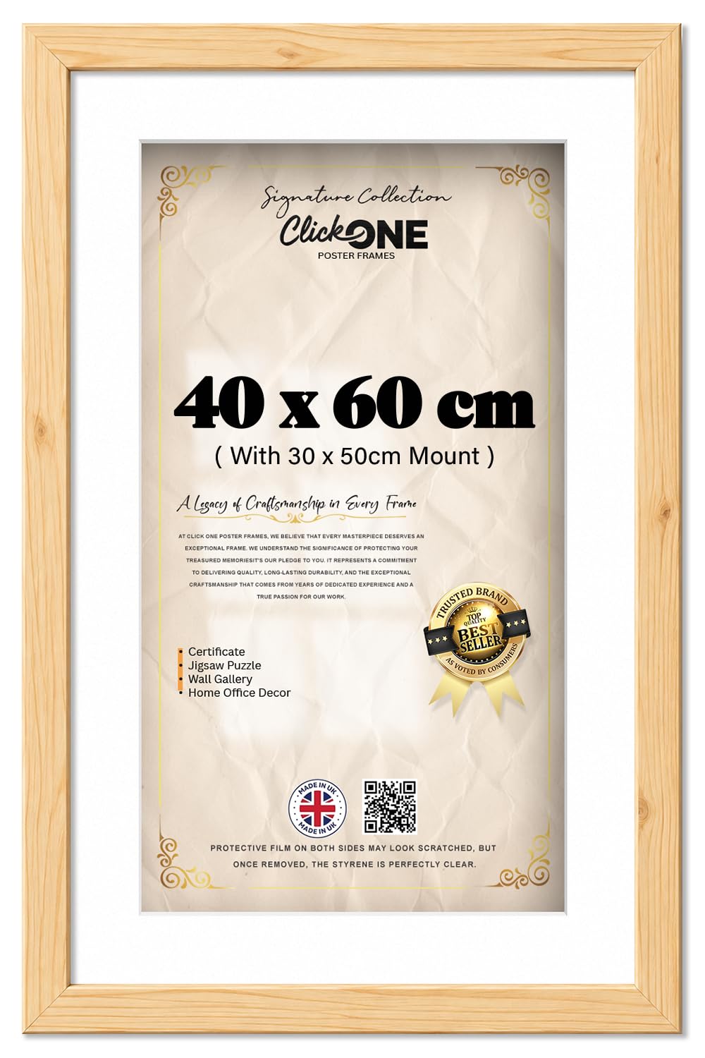Click One Classic 40 X 60 Cm Frame With 50 X 30 Cm White Mount For Art And Photo Display In Vertical Or Horizontal Orientation To Enhance Living Room Or Gallery 24 X 16 Inch Pine Moulding