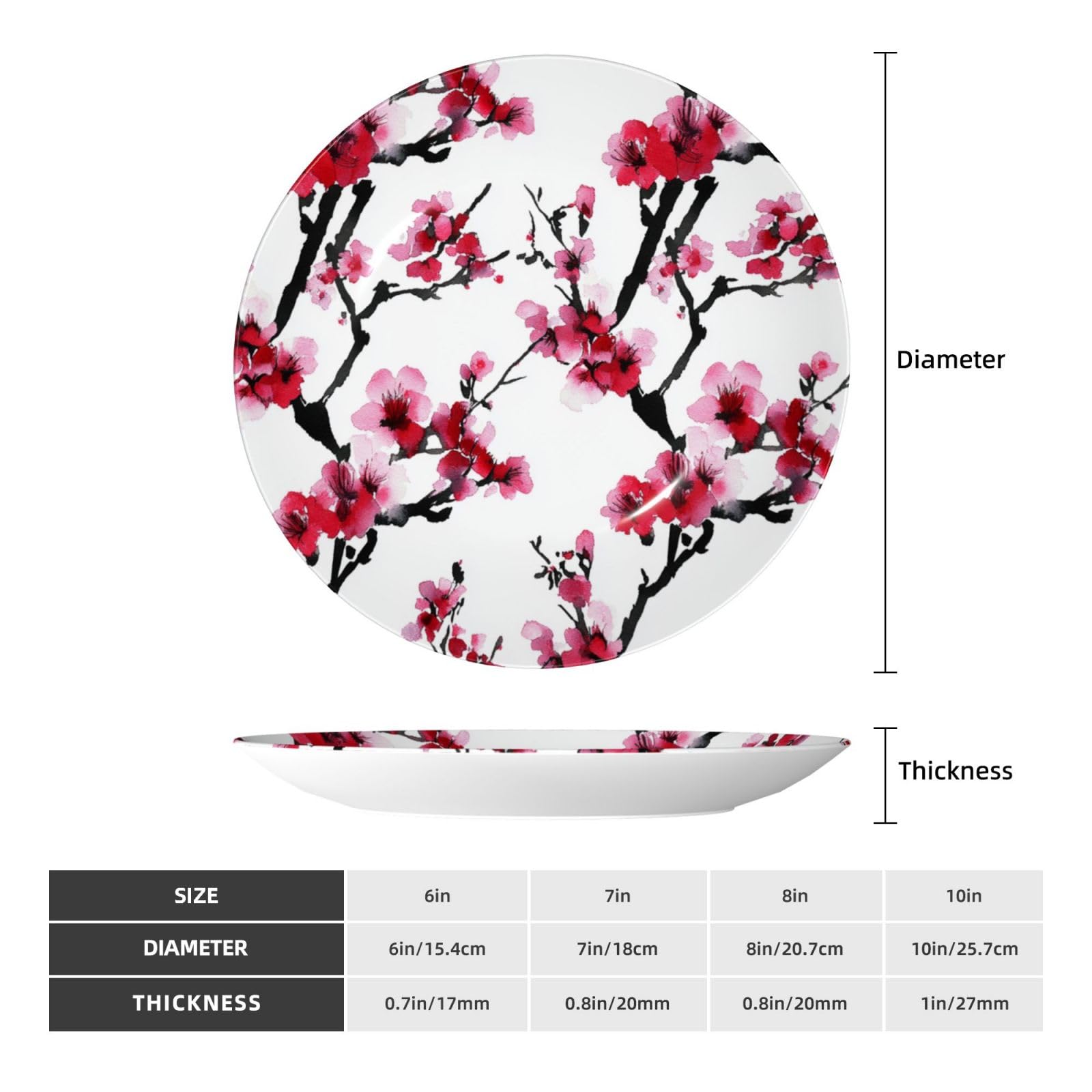 Cherry Blossoms - Piatto in ceramica da 25,4 cm, con supporto da parete, per decorazione domestica