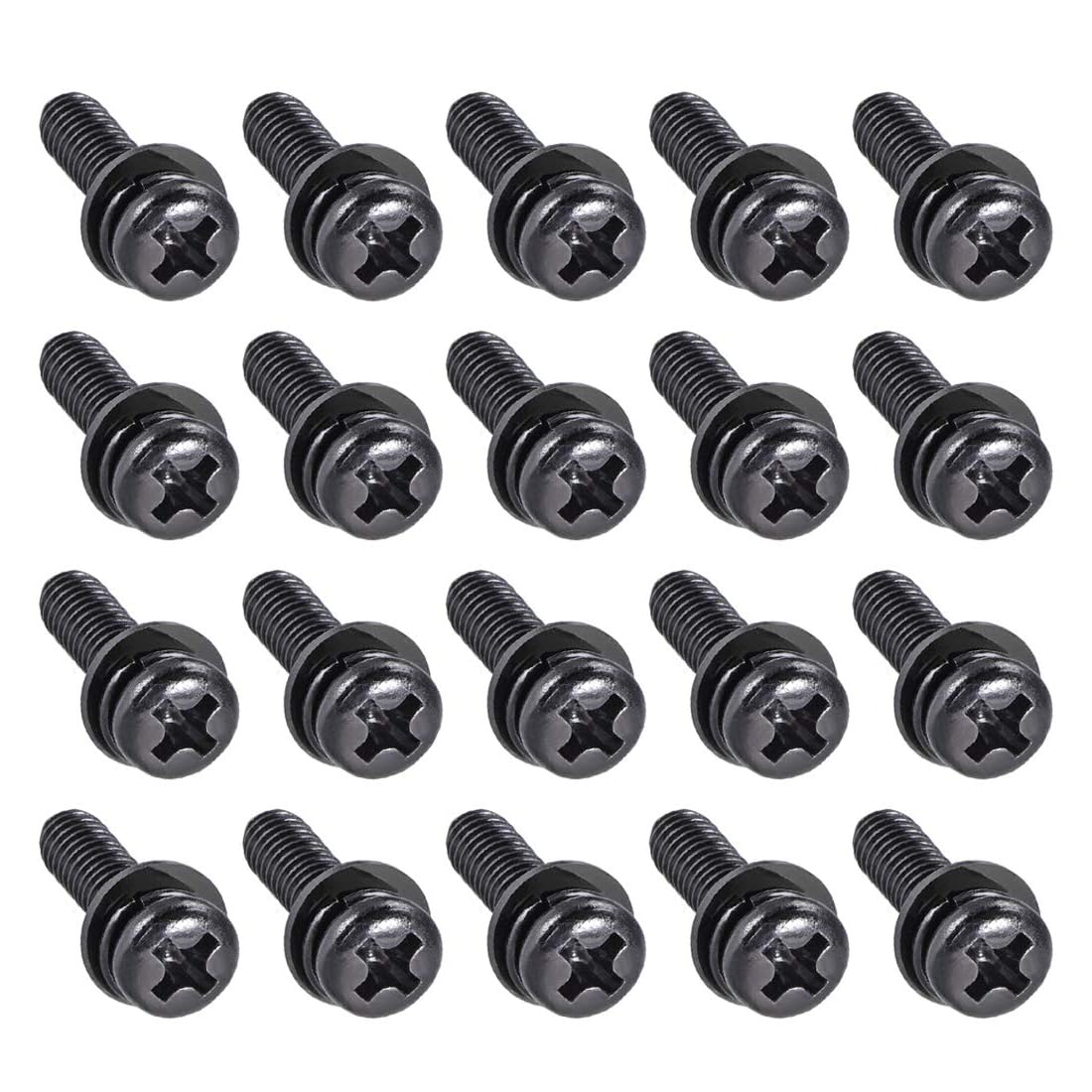 TA-VIGOR M5 Phillips Pan Head Bolts with Spring and Plain Washers 16mm, Carbon Steel Cross Round Head Machine Screws for Heavy-duty Fastening