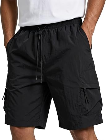Mens Cargo Shorts Elastic Waist Drawstring Hiking Shorts for Men Stretch Lightweight Casual Short with Pockets UPF50+