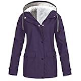 Women's Plus Size Fleece Lined Jacket Waterproof Windproof Snow Ski Hooded Raincoats Outdoor Lightweight Trench Coat
