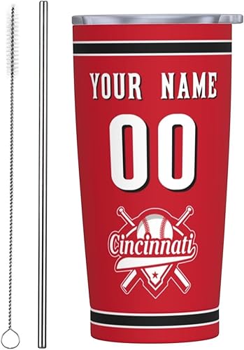 Miniatura 9 de Houston - Vaso de béisbol personalizado de 20 onzas, añade nombre y número personalizados, taza de café de viaje personalizada, acero inoxidable,