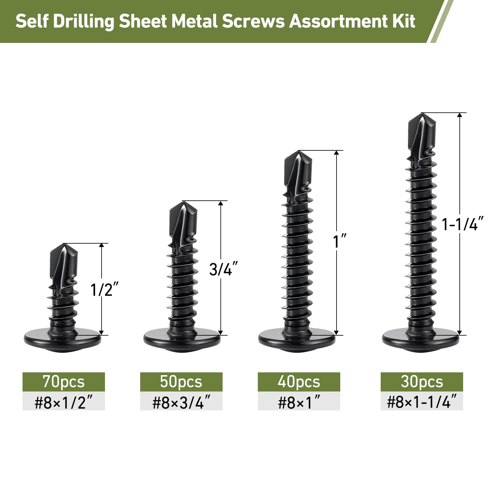 Black Self-Tapping Screws - 190PCS Kit -4