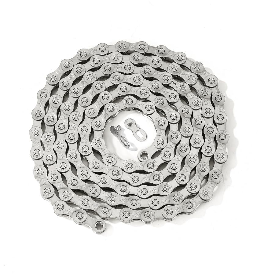SHAWZK Single 6/7/8/9/10/11/12 Speed Bicycle Chain,Suitable for Road Bicycles,Mountain Bike Accessories,Full Silver Plating,116 Links,Compatible with Shimano/SRAM Mountain, Road Bike