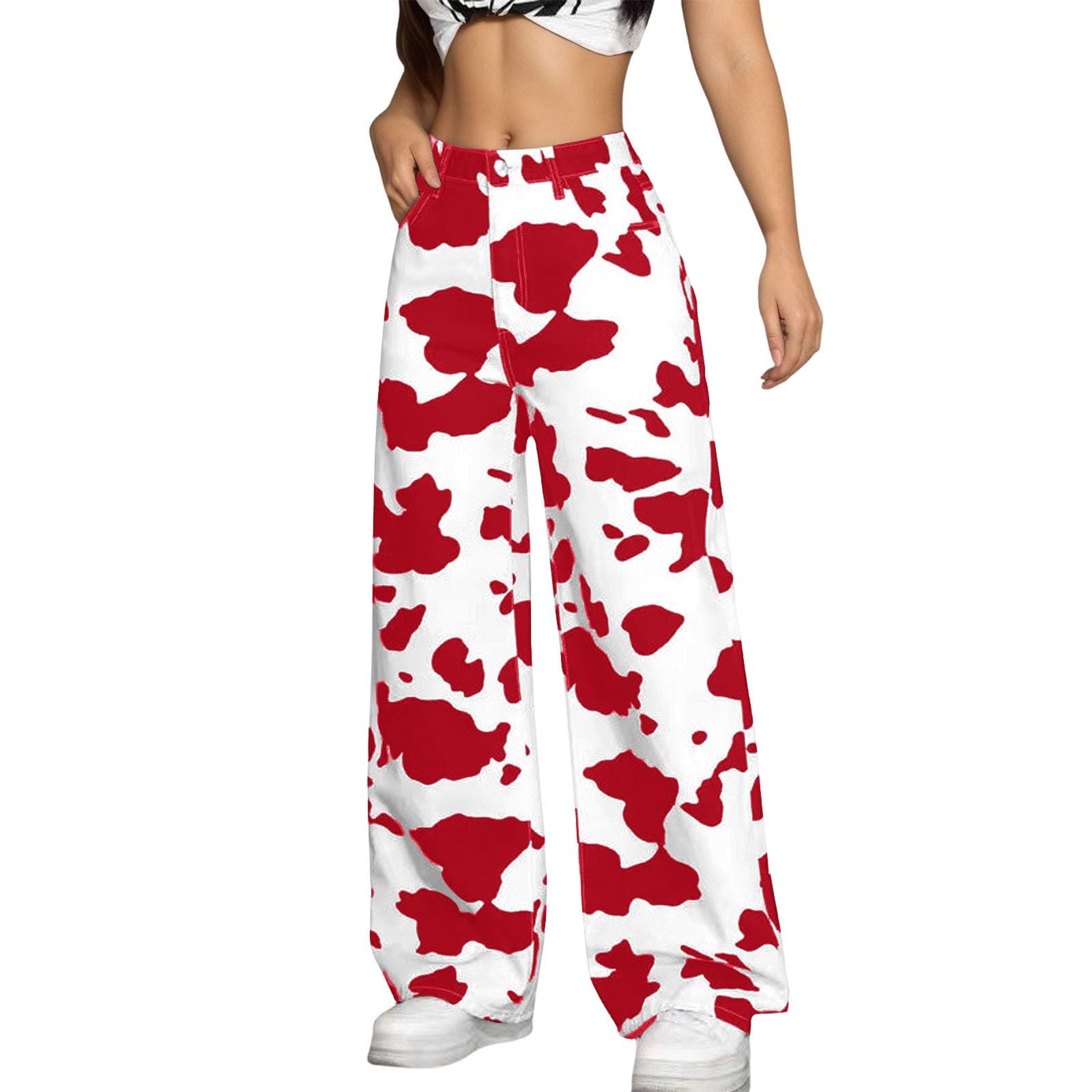 Vaqueros rectos con estampado de vaca para mujer estilo holgado Y2k 7