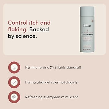 hims Dandruff Detox Shampoo - Pyrithione Zinc, Argan Oil, Avocado Oil Formula - Dandruff Shampoo for Flaky & Itchy Scalp - Sulfate-Free, Paraben-Free - Evergreen Mint Scent - 6.4 Fl Oz, 2 Pack