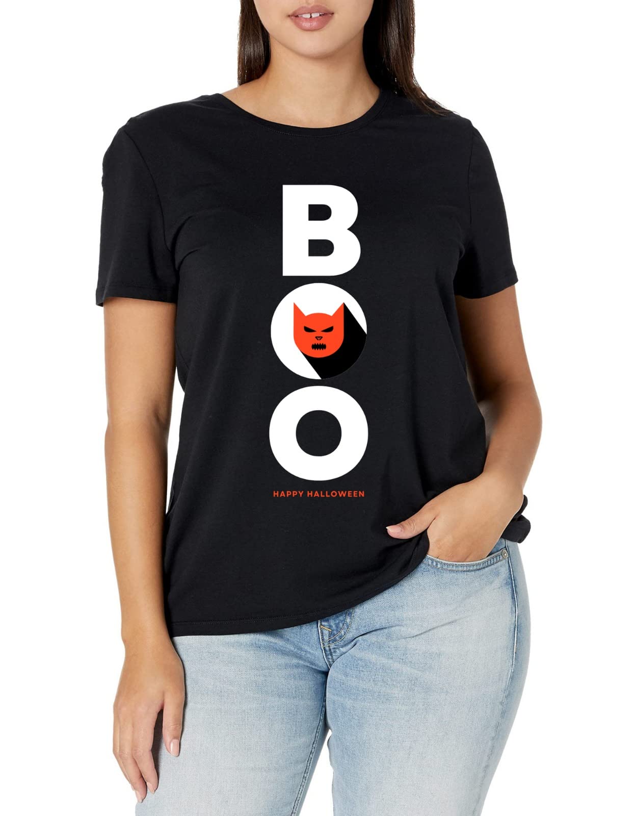 Mens Halloween T Shirt Womens Tops Spooky Ghost Scary Unisex Costume Boo Black Shirt Trick Or Treat Ladies Dress Men Top Pumpkin Tshirt for Adults Spiders Bats T-Shirt Boo BK L