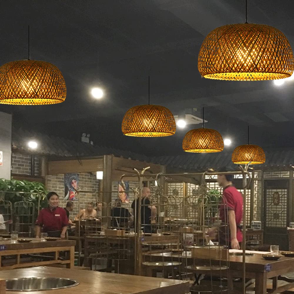 Lampa Wisząca Stylu Pasterskim Ręcznie Tkane Bambusowe Lampy Wiszące Okrągła Kreatywna Lampa Wisząca Latarnia Japoński Klosz Lampy Sufitowej Wikliny Oprawa Oświetleniowa Kolorze Podstawowym STARZE