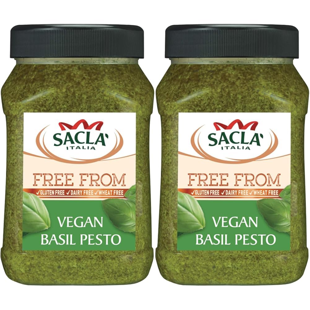 Italian Vegan Basil Pesto - Perfect with Pasta, Pizza, Garlic Bread and Tagliatelli - Made with Fresh Basil Leaves, Pine Nuts and Olive Oil 950g (Pack of 2)