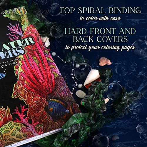 ColorIt Underwater Wonders Adult Coloring Book, 50 Under the Sea Coloring Pages, USA Printed with Spiral Binding, Hardback Covers, and Ink Blotter | for Arts and Crafts, Ocean Coloring Book for Adults