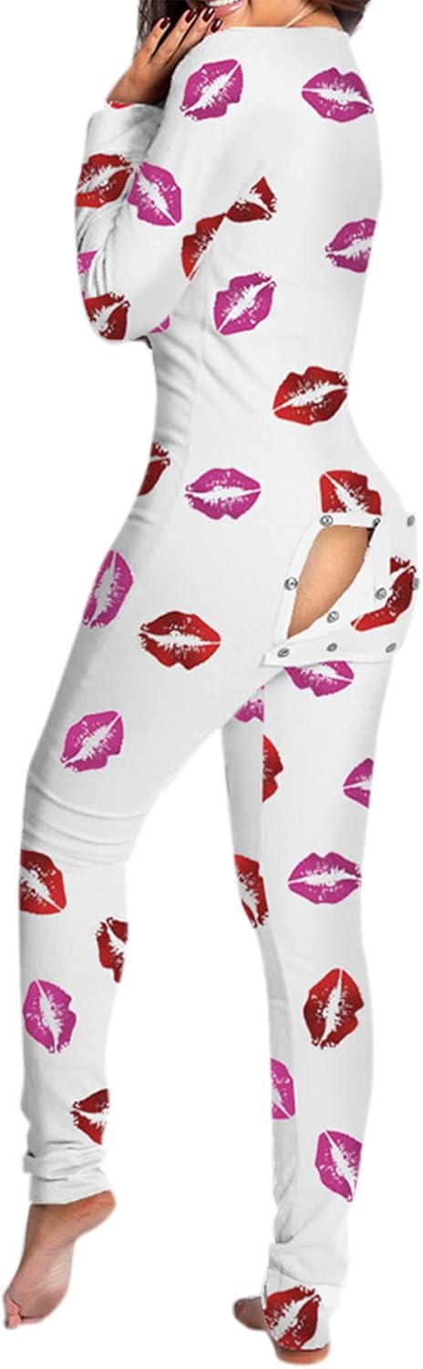 Women's Sexy Bodycon Romper Butt Button Back Flap Onesie Pajamas Bodysuit One Piece Jumpsuit