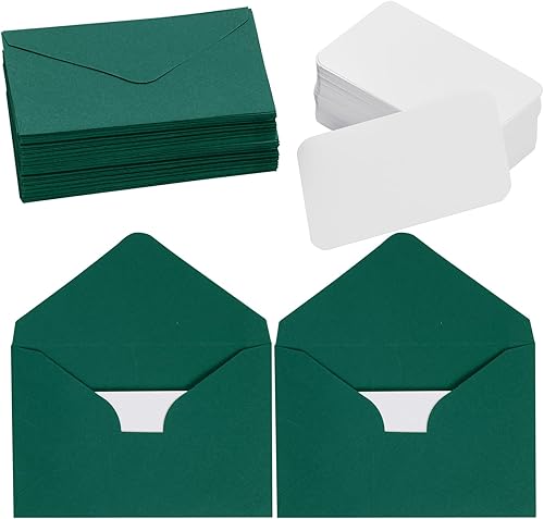 jiebor 100 juegos de sobres verdes pequeños con pequeños sobres de bolsillo en blanco para tarjetas de visita de invitación de boda, sobres de