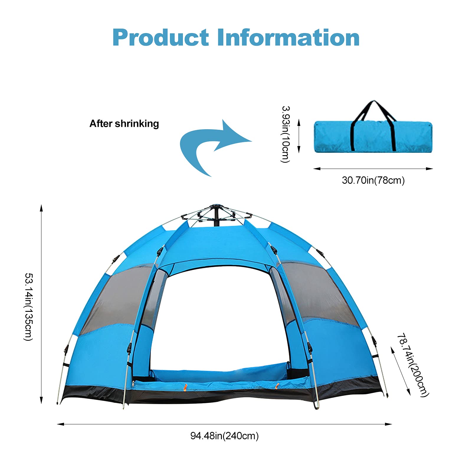 Ergocar Tienda de Campaña 210T PU Paño Impermeable Anti Viento & Protección UV Carpa Domo, 3-4 Personas Ultraligero Carpa Emergente para la Familia Senderismo Mochilero
