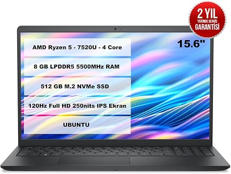 Dell Pro 15 Essential PV15255 Ryzen 5 7520U 8GB 512GB SSD 15.6 FHD 120Hz Ubuntu
