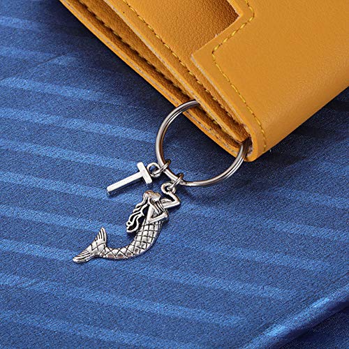 Initial Letter Mermaid Charm Keychain Tibetan Silver Mermaid Accessories Keyring for Girls Women4