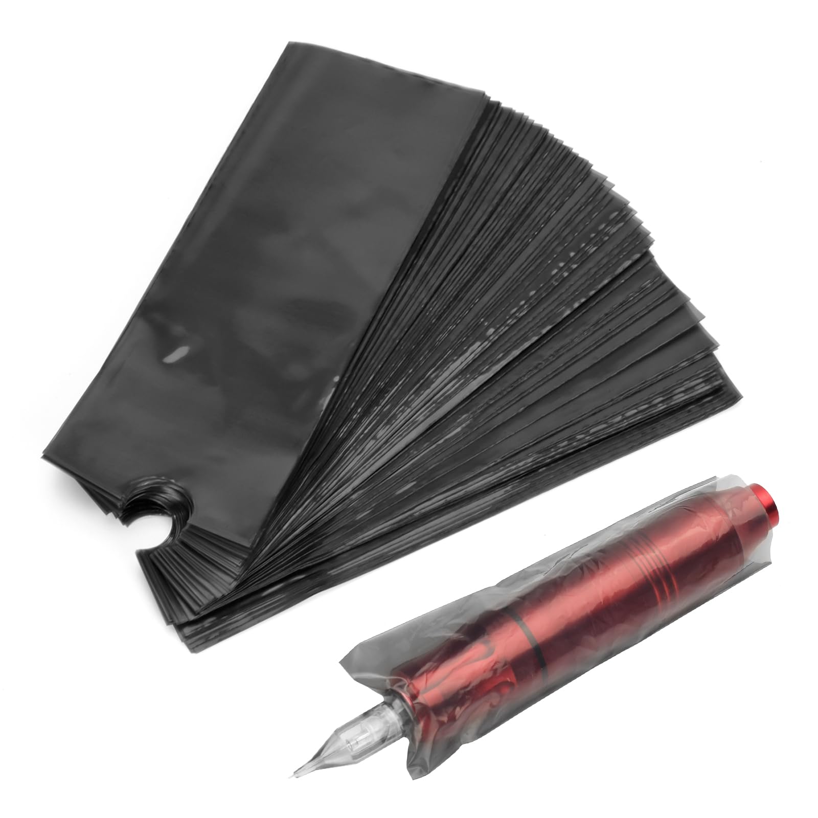 200pcs Tattoo Machine Covers with 4pcs Tattoo Grip Wrap and Tattoo Pen Holder Tattoo Grip Tape Set Tattoo Supplies (200pcs Black Tattoo Pen Bags)