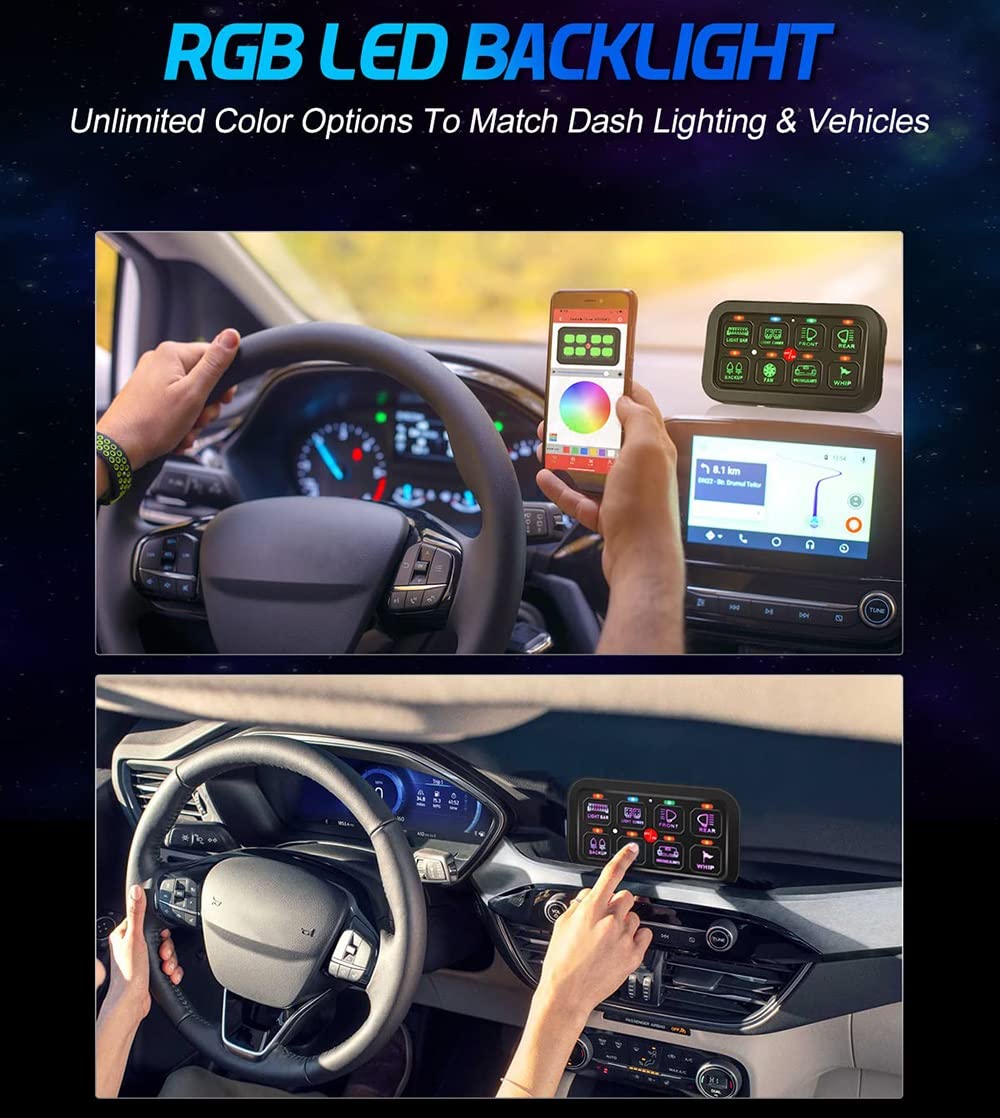 8-kanałowy Panel Przełączników RGB Do Samochodu, Obsługa Sterowania Przez Bluetooth APP, Automatycznie Ściemnialny Panel Przełączników LED, Do Samochodów Osobowych, Ciężarówek, Łodzi, Z Naklejką Na