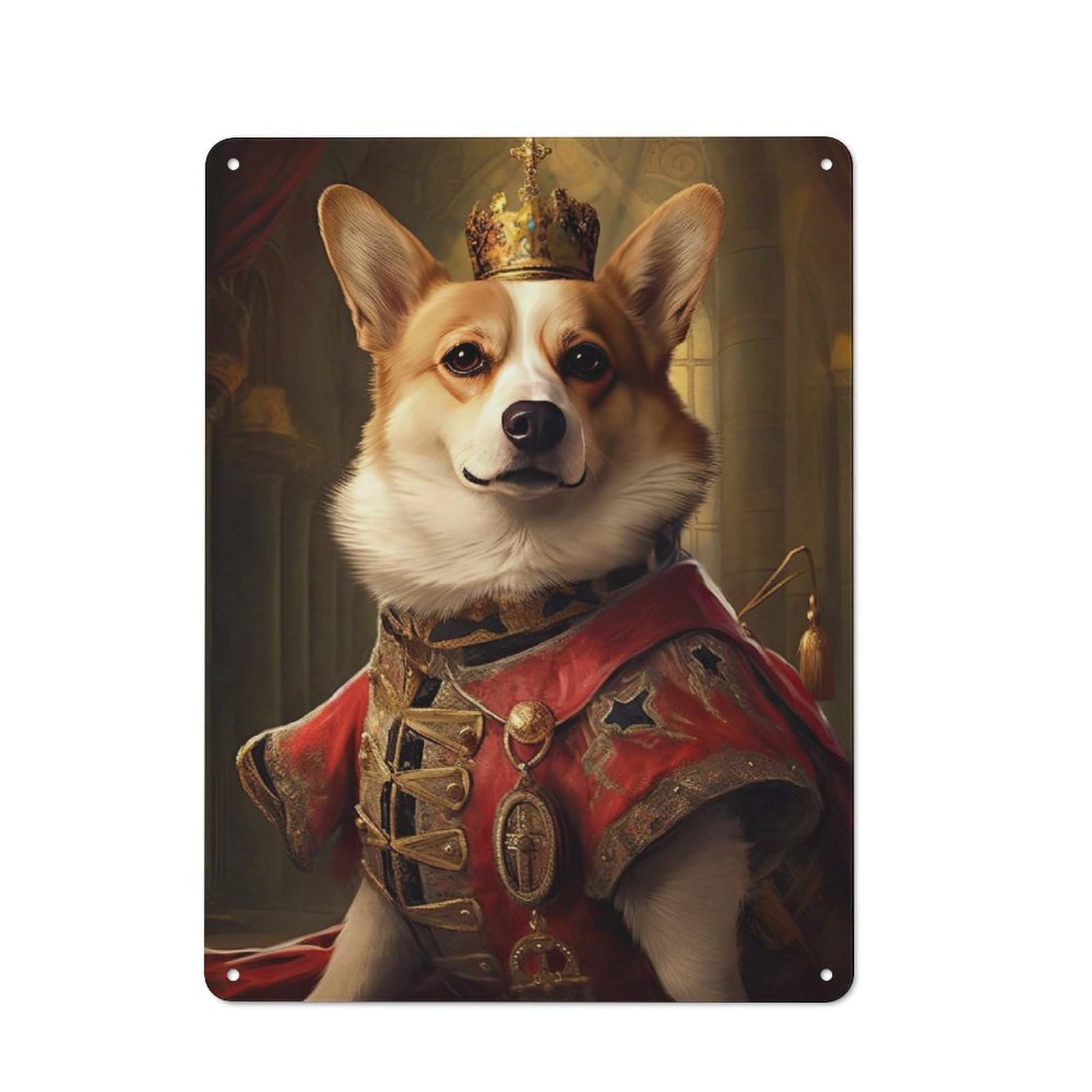Junmoney Style-1 Shop Front Style Corgi The King Decorative Metal Plaque 40X30cm, Shop Wall Decor For Cafe, Bistro, Bakery Or Restaurant
