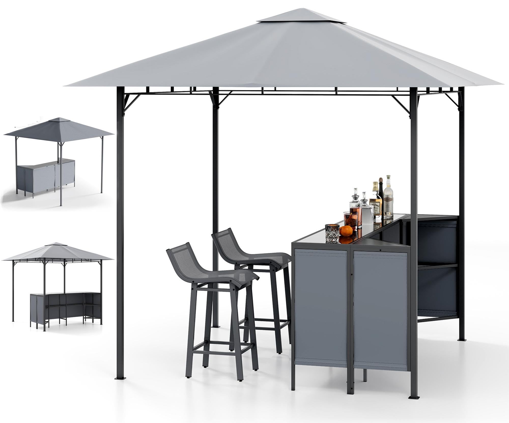 RELAX4LIFE Tonnelle avec Comptoir et 2 Tabourets | Bar Exterieur Jardin