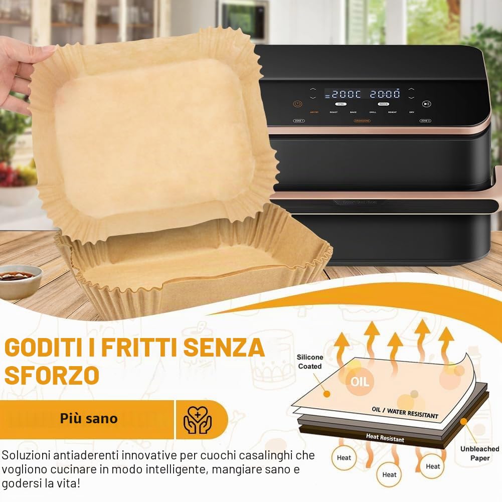 Carta Forno per Friggitrice ad Aria Cosori 10 Litri, 180 Pezzi Carta da Forno per Cosori Friggitrice ad Aria 10 Litri, Carta Pergamena Contenitori Friggitrice ad Aria Accessori