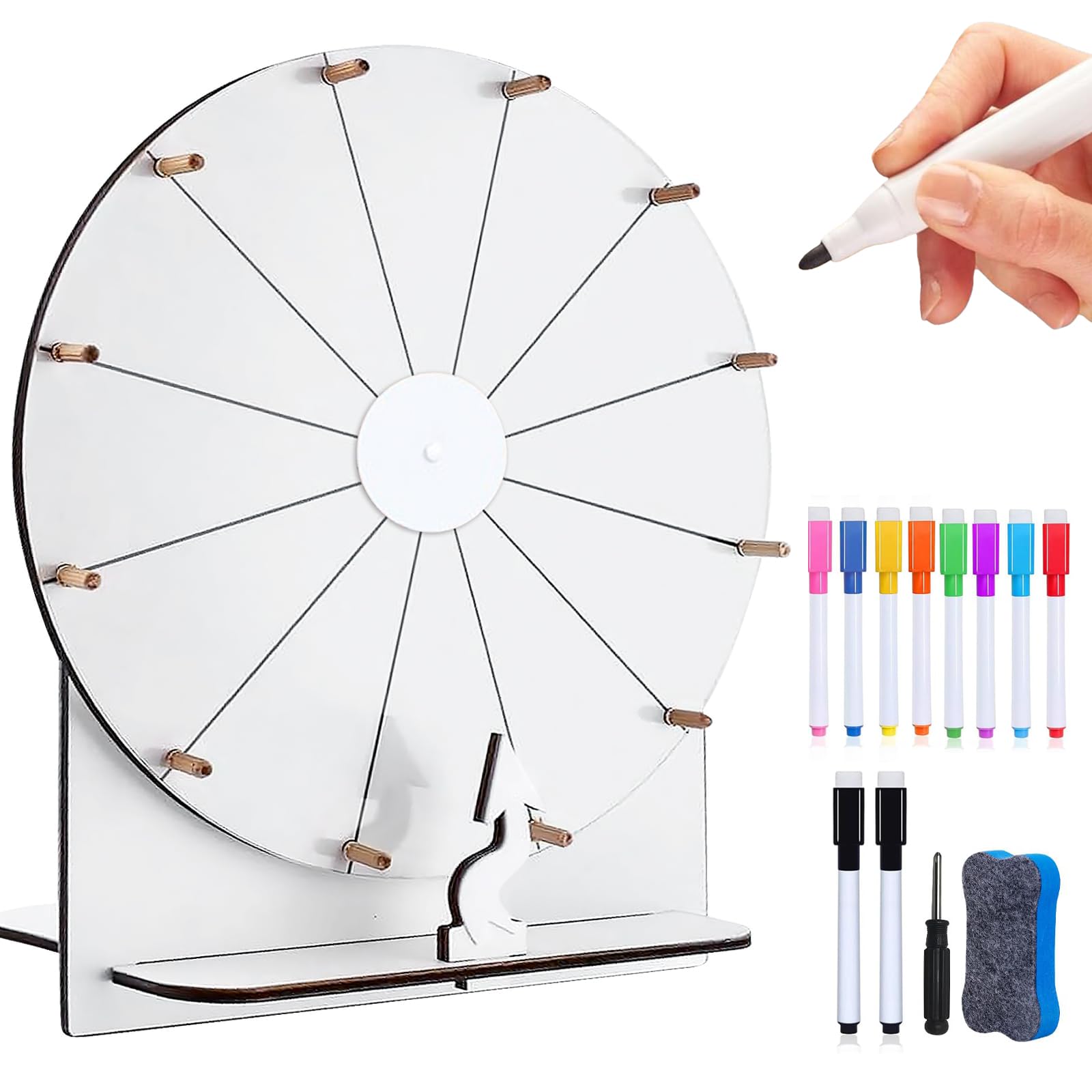 Glücksrad Zum Drehen,35 CM 12 Slots Glücksrad Zum Selbstgestalten Mit Markierstift,Hölzernes Glücksrad,Großes Glücksrad Set,Drehendes Preisrad Für Glücksrad-Spiele Karneval Messen
