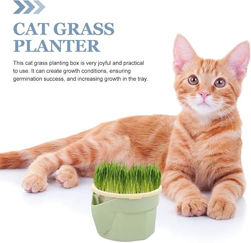 Miniatura 8 de POPETPOP Taza de plantación hidropónica de hierba para gatos, caja de hierba gatera sin suelo con diseño de doble capa, fácil de limpiar, maceta