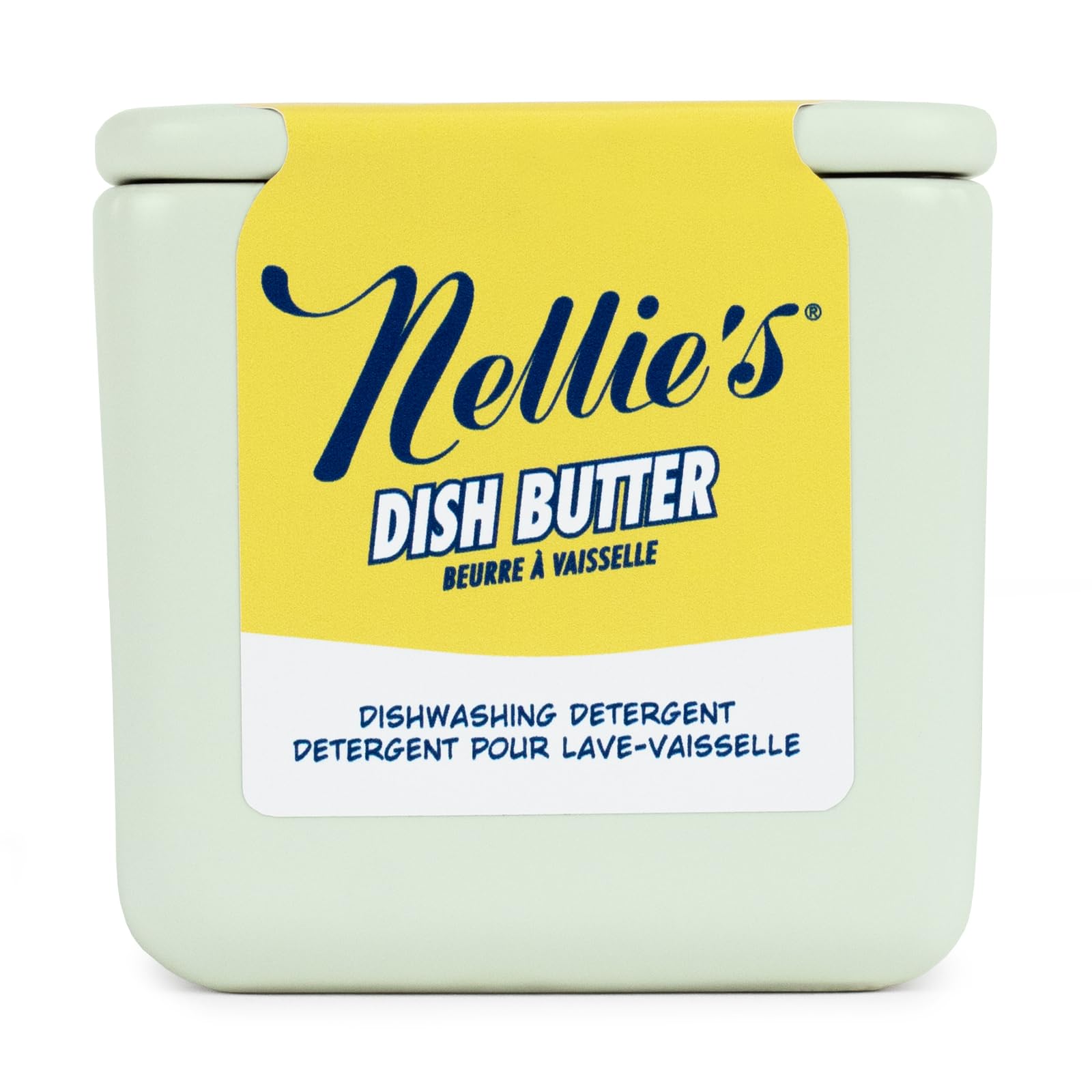 Nellie's Dish Butter - Zero-Waste Alternative to Liquid Dish Soap with Reusable Ceramic Container (Green) - Light Lemongrass Scent - Plastic-Free Dishwashing - (Made in Canada)